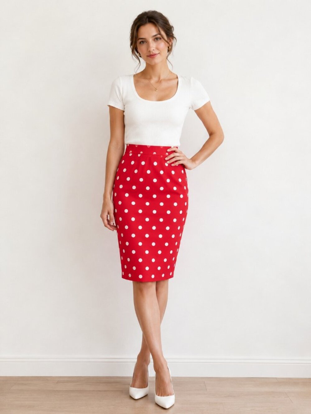Vintage Ports Red White Polka Dots Pencil Skirt S